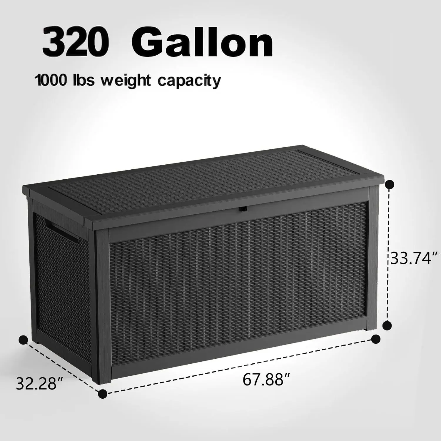 Indoor Outdoor Storage Box 320 Gallon, Large Waterproof Resin Deck Box Organizer Container With Hydraulic Lid Support, Heavy Duty Weather Resistant Backyard Garden Patio Cushion Cabinet, Black