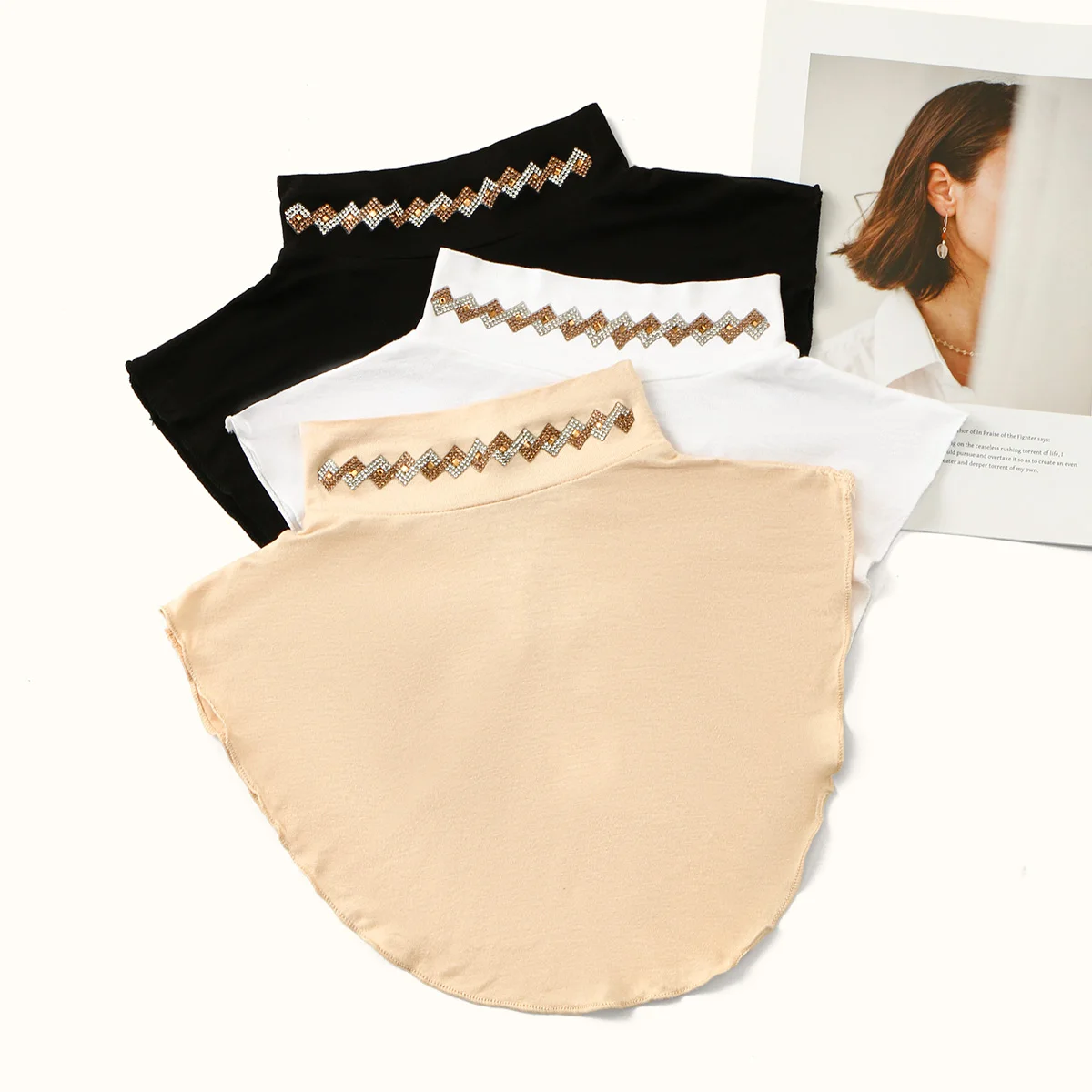 جديد لينة القطن مشروط حجر الراين كامل انفصال وهمية طوق غطاء الرقبة الحجاب غطاء الرأس الياقات العالية الياقة المدورة الأوشحة #1