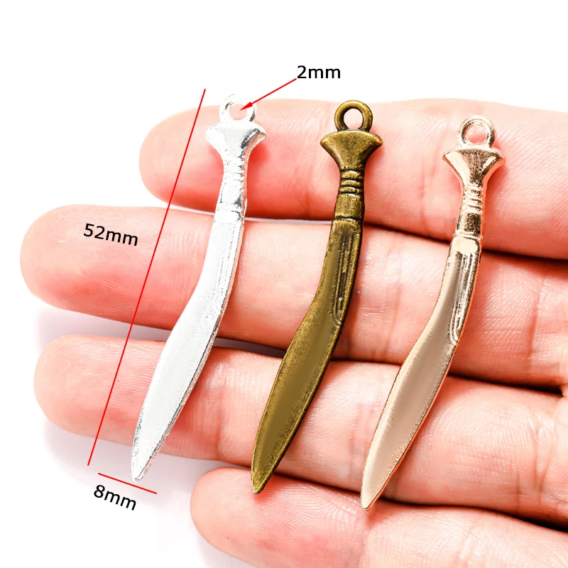 8pcs 3 colour Antique bronze Knife Charm Pendants for Bracelet Necklace Jewelry Accessories Diy Jewelry Making 52*8mm M02