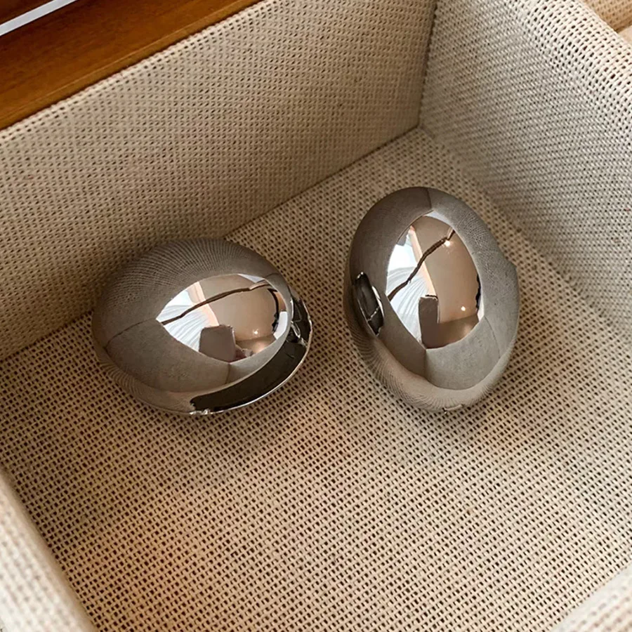 S925 Sterling Silver Smooth Gold Eggshell Oval Ball Earrings for Women Exaggerated and Unique Fine Jewelry Wedding Party Gifts