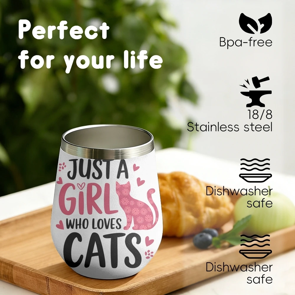 Solo una chica que ama a los gatos, termo de 12 oz, vaso aislado para vino, taza de café al vacío, termo con forma de huevo