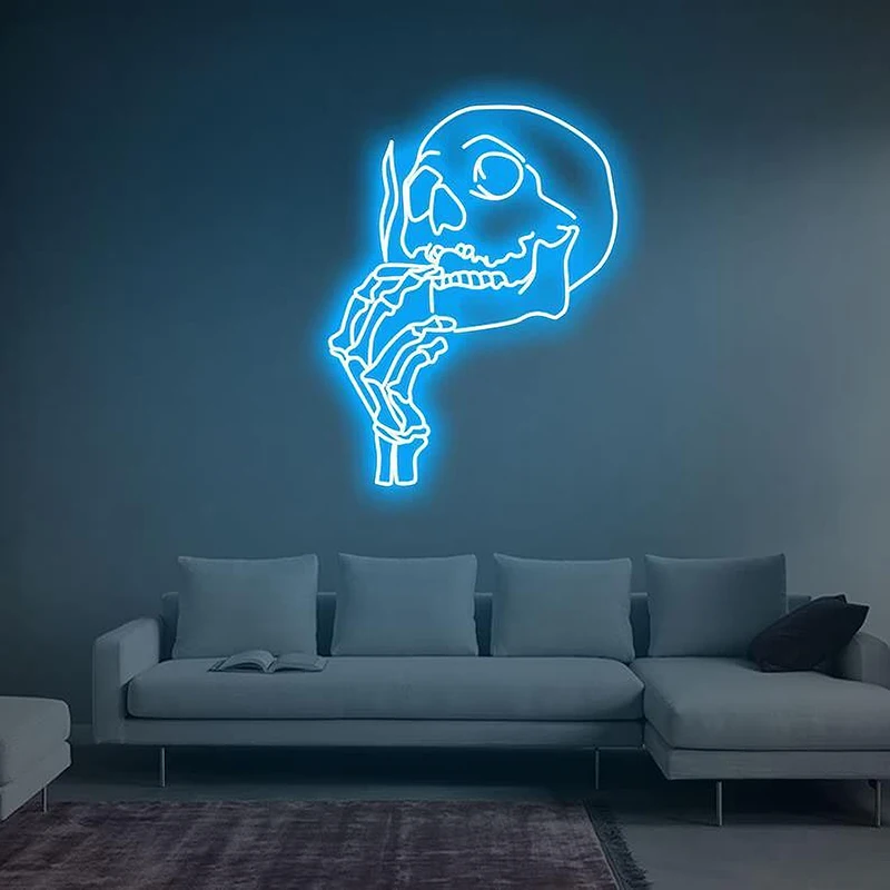 Anime Neon Sign Smoking Skull01 Head Neon Sign Art Neon Light  for Wall Decor Personalized Aesthetic Halloween Decoration Gifts