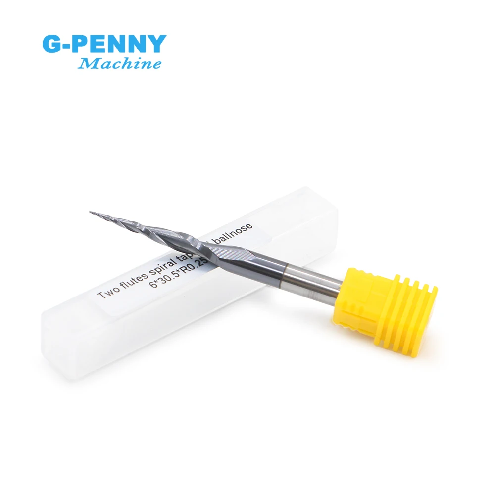 G-Penny R0.25 R0.5 R0.75 R1.0 R1.5 R2.0 CNC Tungsten Solid Carbide Coated Tapered Ball Nose End Mills Taper Cone Milling Cutter