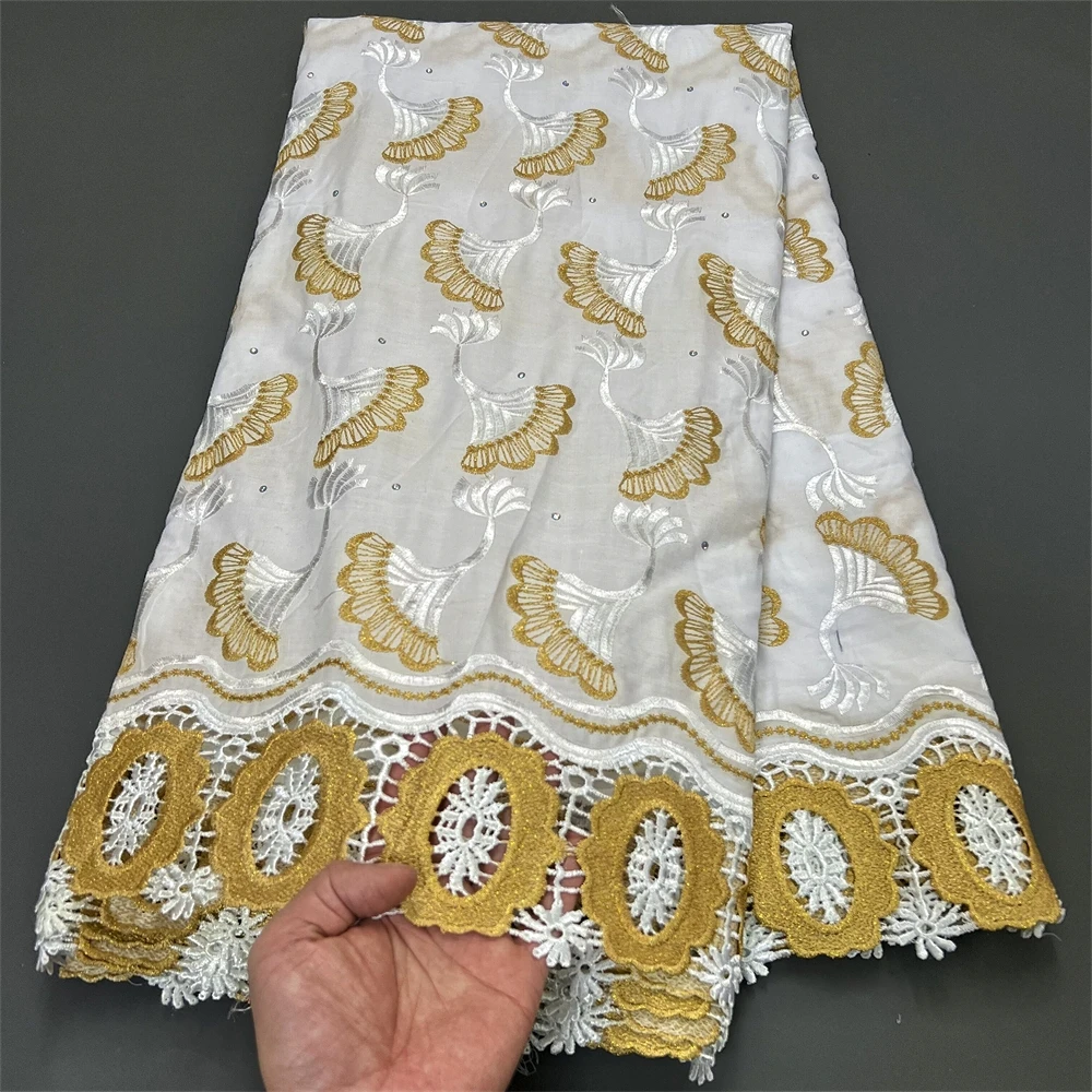 Latest 2024 African Tulle Lace Fabric, Cotton Embroidery, French Wedding Prom Dresses, Damask Golden, 5Yards, High Quality