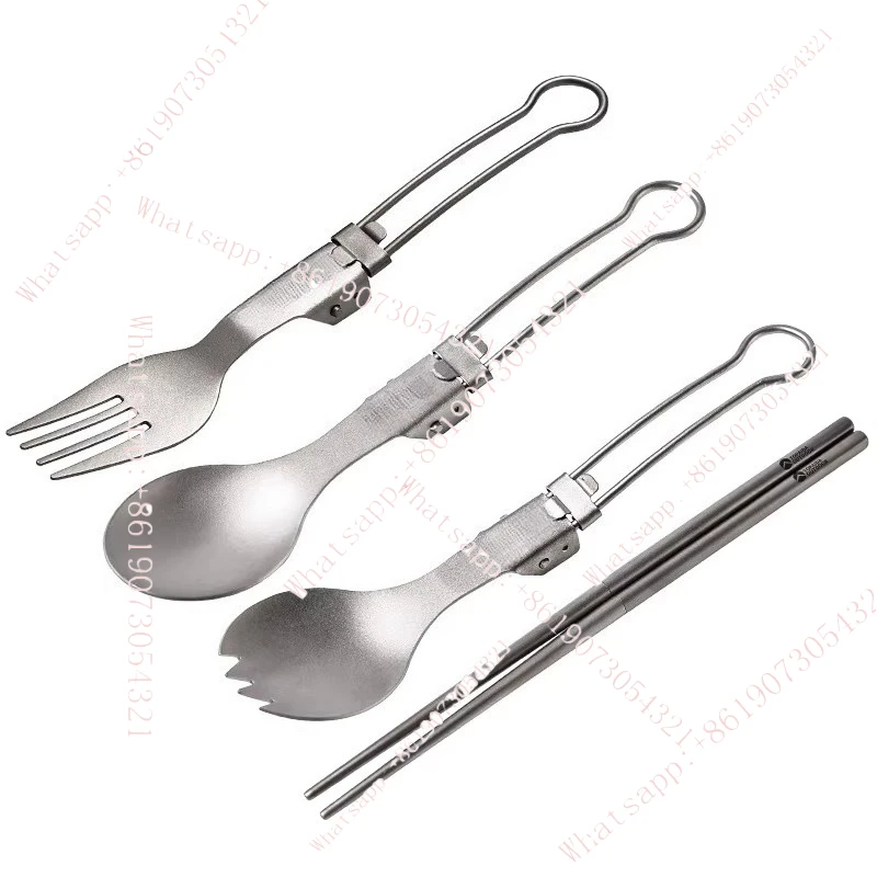 

Outdoor pure titanium folding spoon fork and chopstick set camping portable titanium tableware spoon titanium metal spoon