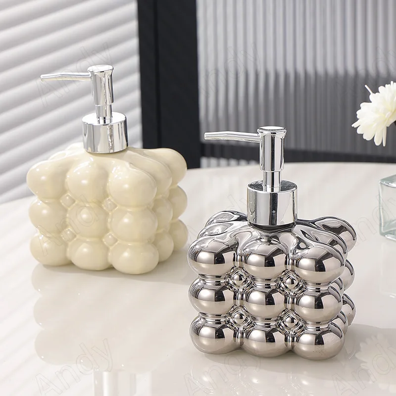 Modern Ceramic Soap Bottle Cotton Relief Decor Desktop Hand Sanitizer Container Bathroom Shampoo Pump Bottle Home Decoration