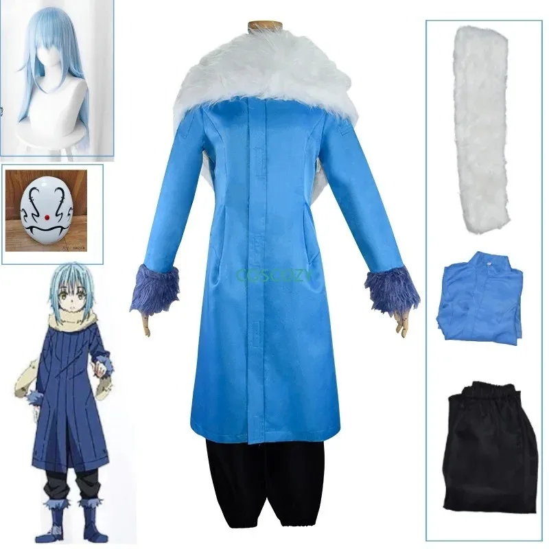 

2025 New Datta Ken Rimuru Tempest Cosplay Blue Coat Mask Slime Costume Men Got Reincarnated Carnival Wig U