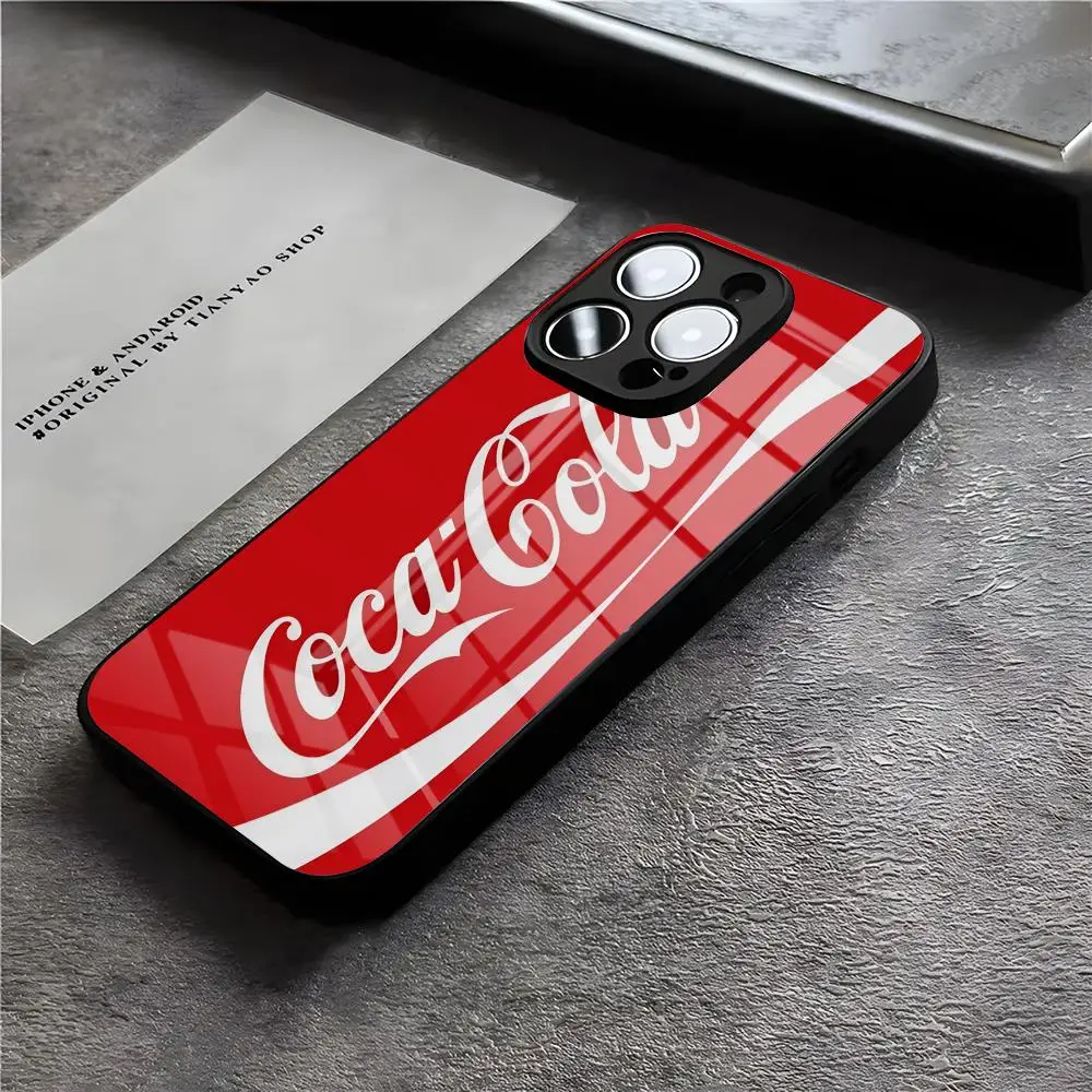 Funda de teléfono c-coca y c-cola para IPhone 17 Air 16 E Pro Max 15 14 13 Mini 12 Pro 11 Max Plus cubierta de cristal negro