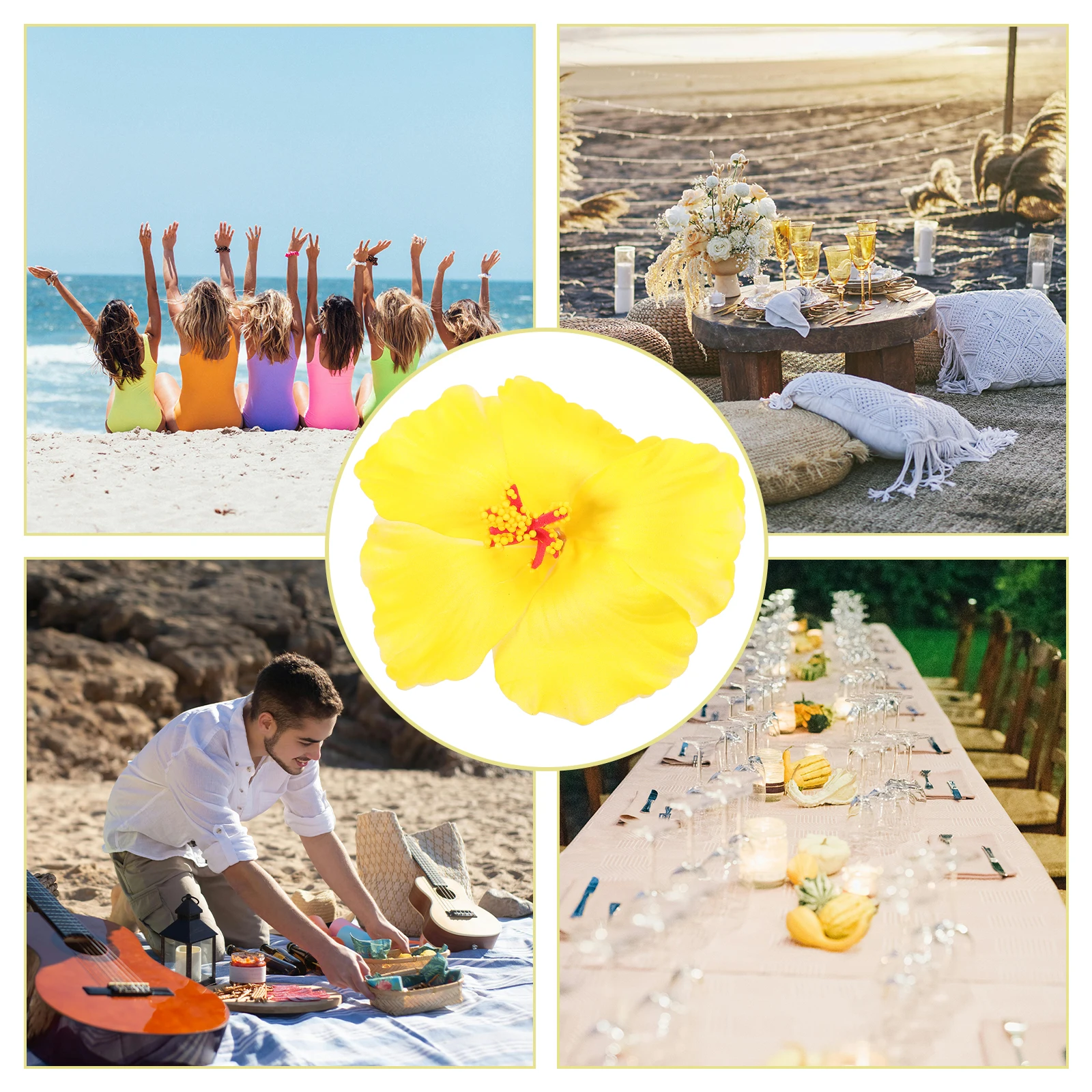 

10pcs Hawaiian Artificial Lifelike Faux Hibiscus Decorative Fake Tropical Party Decoration Office Home Bar Hotel Decorative