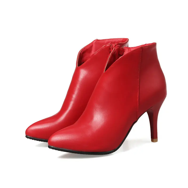 الخامس قطع أشار تو رقيقة عالية الكعب خنجر الشتاء مضخات الأحذية حجم كبير 51 52 53 54 موجزة الناضجة السيدات الكاحل أحذية كعب قصير #2