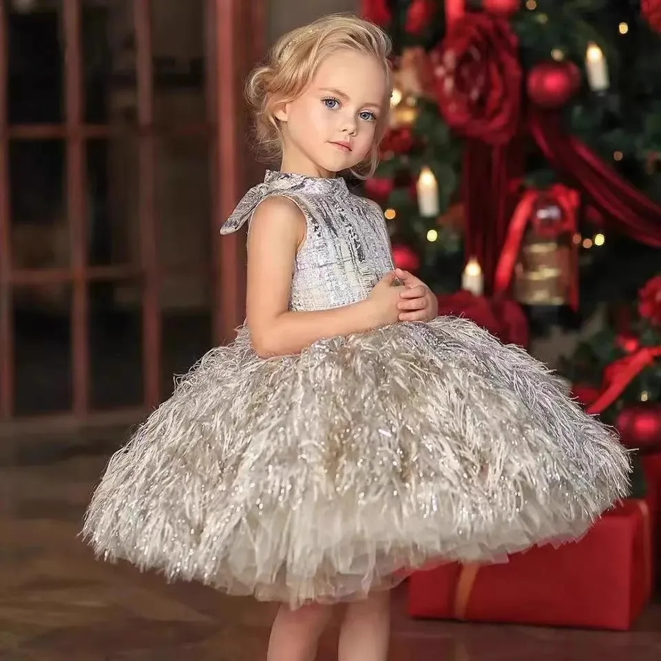 New elegant girl birthday banquet dress Gorgeous girl graduation performance dress one year old baptum toddler clothing