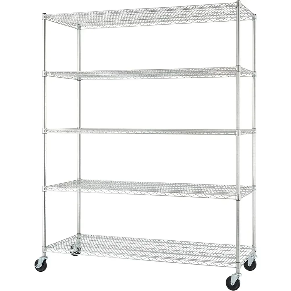 

BASICS TBFC-0931 5-Tier Adjustable Wire Shelving With Wheels for Kitchen Organization60” By 24” By 77” Shelf Chrome Freight Free