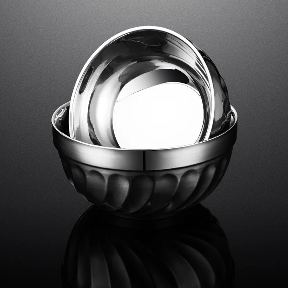 

3Pcs Thickened Insulated Bowl Stainless Steel Double Layer Heat Resistance Food Container for Rice Soup Salad Storage Home