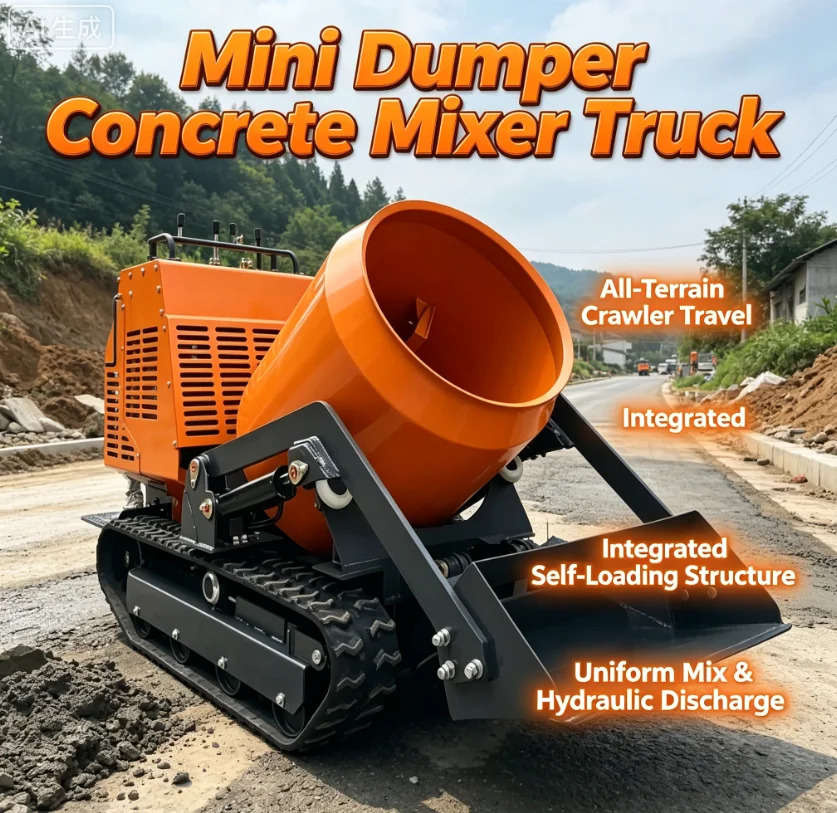 Customized China Factory Sale Mini 0.3 CBM Crawler Hydraulic Concrete Mixer Good Quality CE Epa Engine Self-loading Pump Motor C