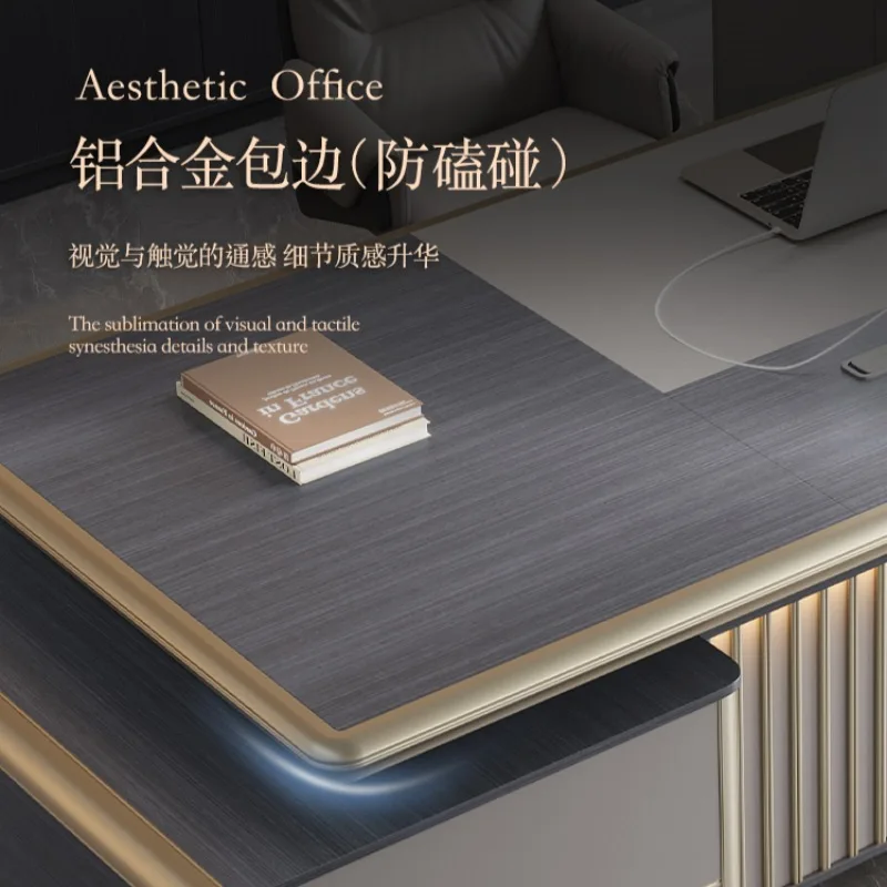 طاولة رئيس فاخرة خفيفة، مكتب، طاولة رئيس حديثة بسيطة، طاولة كبيرة من الدرجة الأولى، كرسي، أثاث راقي #4