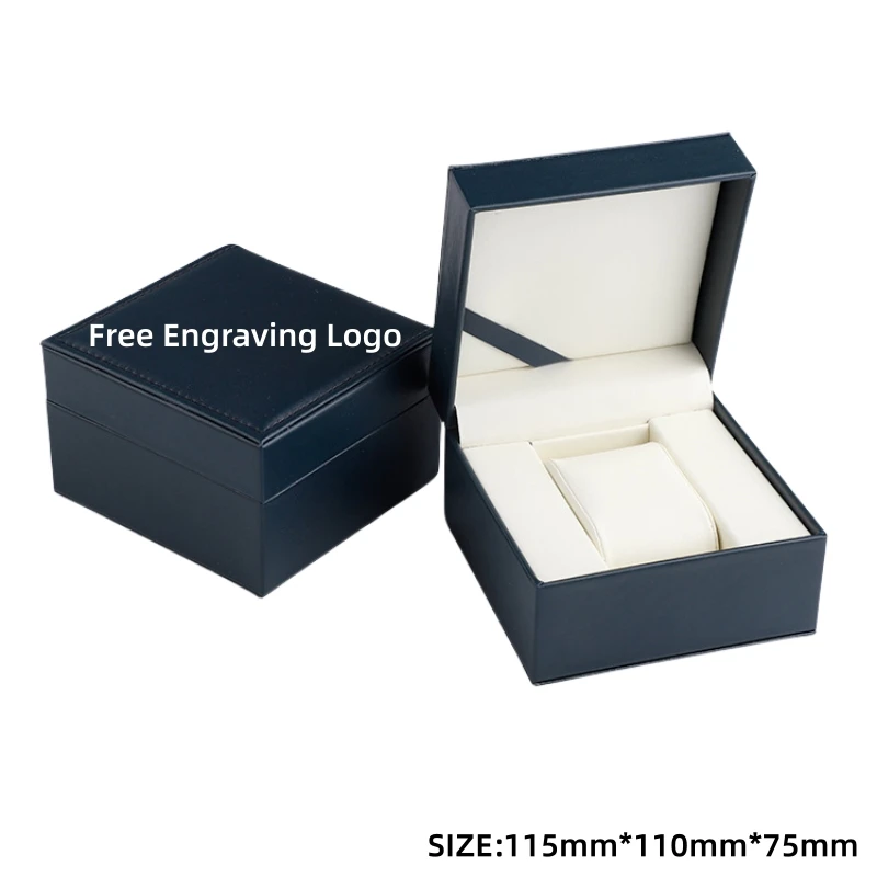 Black Matte PU Leather Square Clamshell Watch Storage Box Provide Free Logo Carving Service Personalized Logo Customization Gift