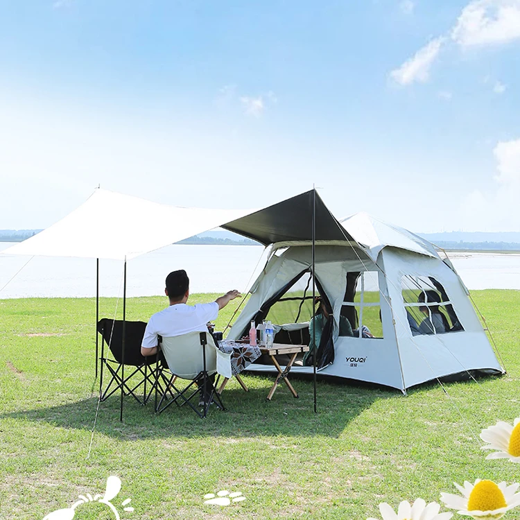 YOUQI Hot Sale Integrated Tent Luxury Canvas With Canopy Awning Waterproof Full Automatic Quickly Opening Outdoor Camping Family