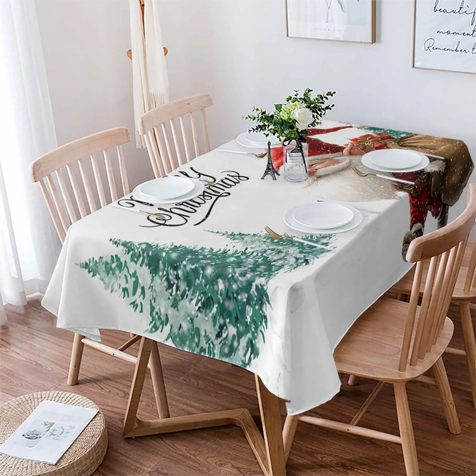 Christmas Tree Watercolor Goblin Gift  Tablecloth Waterproof Dining Table Rectangular Round Table Cover Home Kitchen Decoration