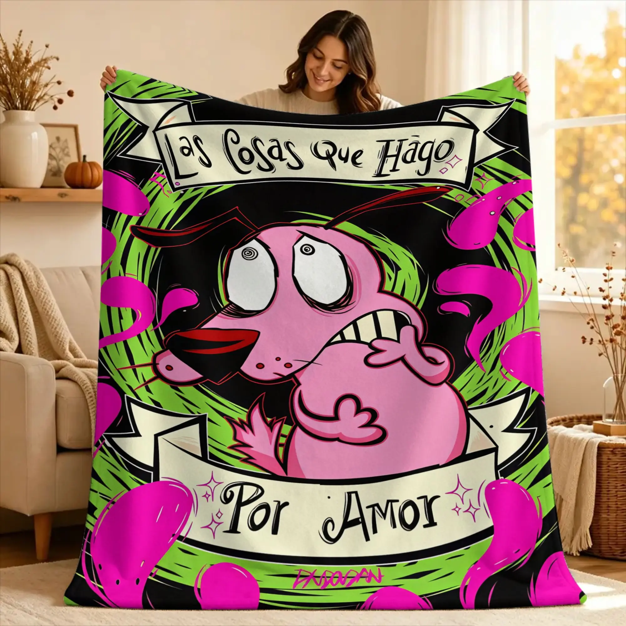 Couraged Cowardlys Dogs Blankets  Camping Flannel Throw Blanket For Living Room Super Soft Custom DIY Quality Bedspread