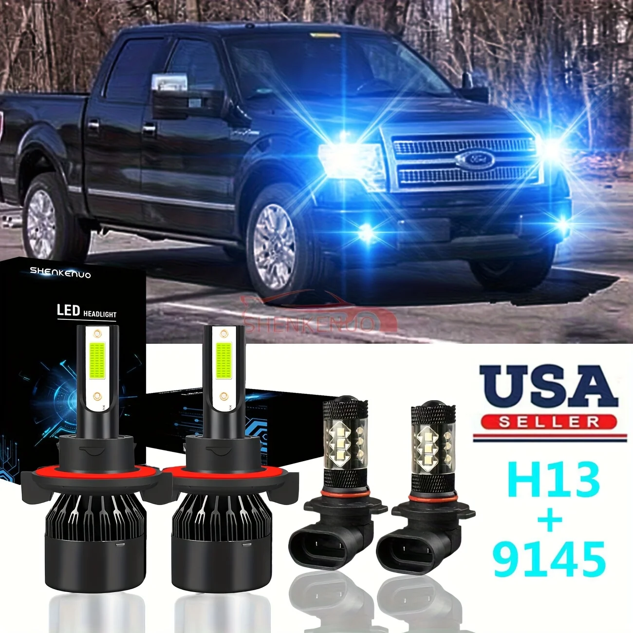 

4pcs for 2004-2014 for ford F-150 Ice Blue/ White LED Headlight Bulbs High/Low Beam + Fog Light Bulbs Combo, Super Bright Plug And Play Easy to Install, Without Battery