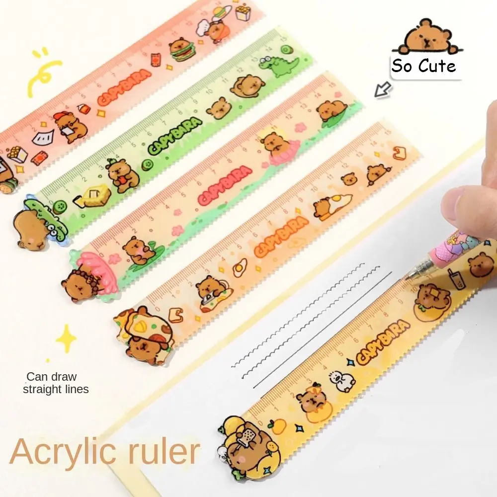 Acrylic Capybara Straight Ruler 15cm Cute Cartoon Wavy Lines Geometry Maths Drawing Tool Multi-function School Supplies