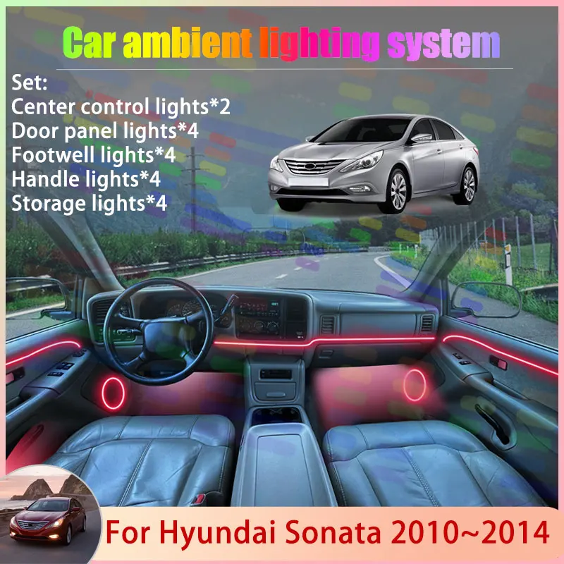 

For Hyundai Sonata 2010~2014 2011 2012 YF MK6 i45 2/18 in 1 Car Atmosphere Light Lamp RGB Shade Ensemble Streamer Atmosphere Set