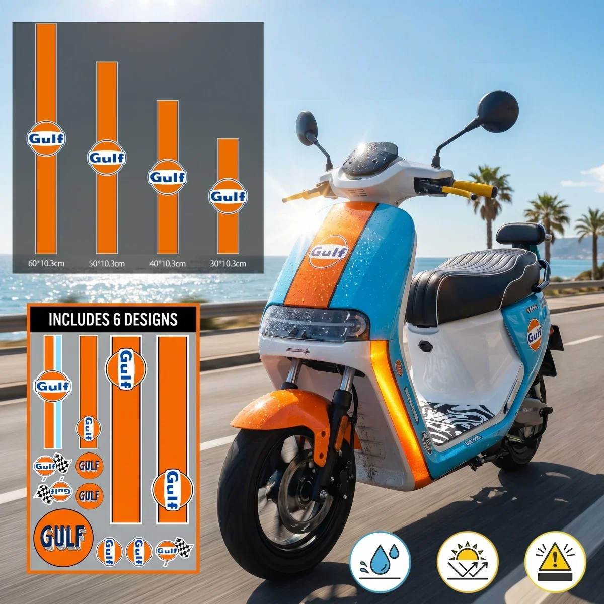 Image of Motorrad-Aufkleber, GULF Station Aufkleber, wasserdicht, PVC, ICON E Aufkleber, Helm-Zubehör für 125 125r 125x Burgman Street SH125