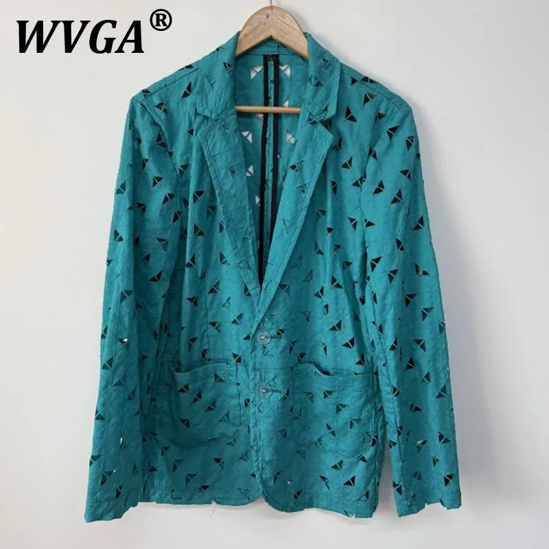 

WVGA Spring Autumn New Man Turquoise Embroidered Hollow Out Niche Design Personality Long Shirts Trendy Casual Top Ins Y2K W9584