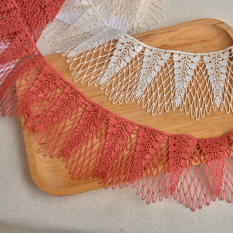 2 Meter 6 cm breites elfenbeinrotes Spitzen-Stickerei-Besatzband, DIY-Kleidungsstück, Haarschmuck, besticktes Spitzenband