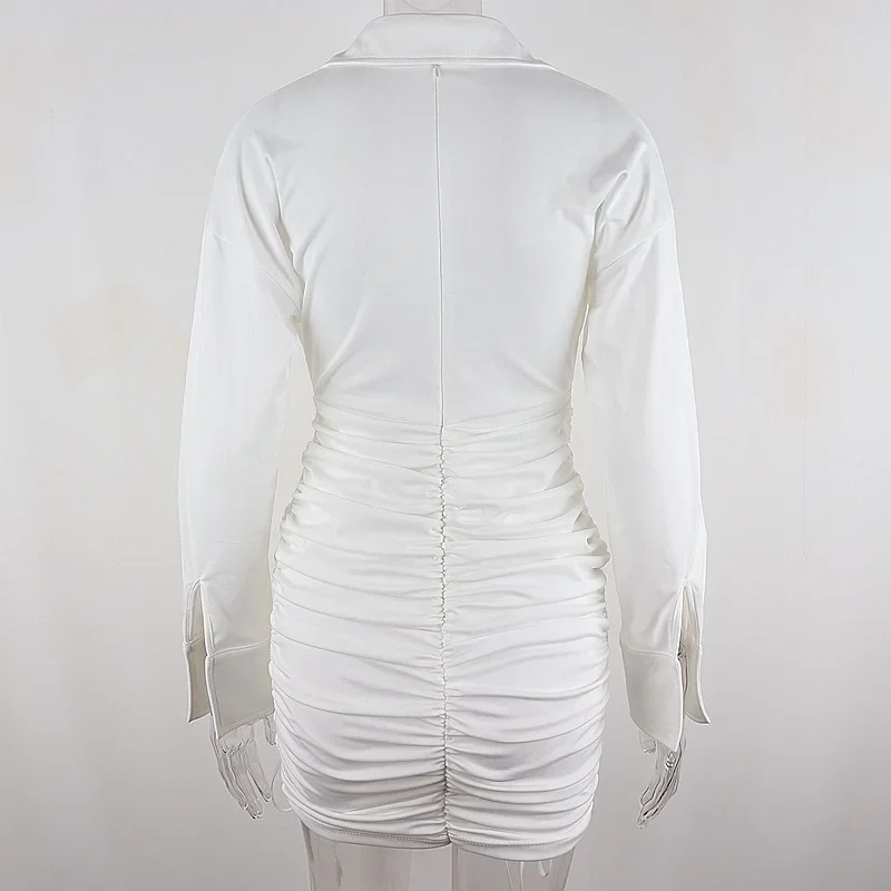 Ladies Fashion Autumn Drawstring Ruffle Shirt Dress Autumn and Winter Long Sleeve Lapel Dress Club Party Streetwear 2022