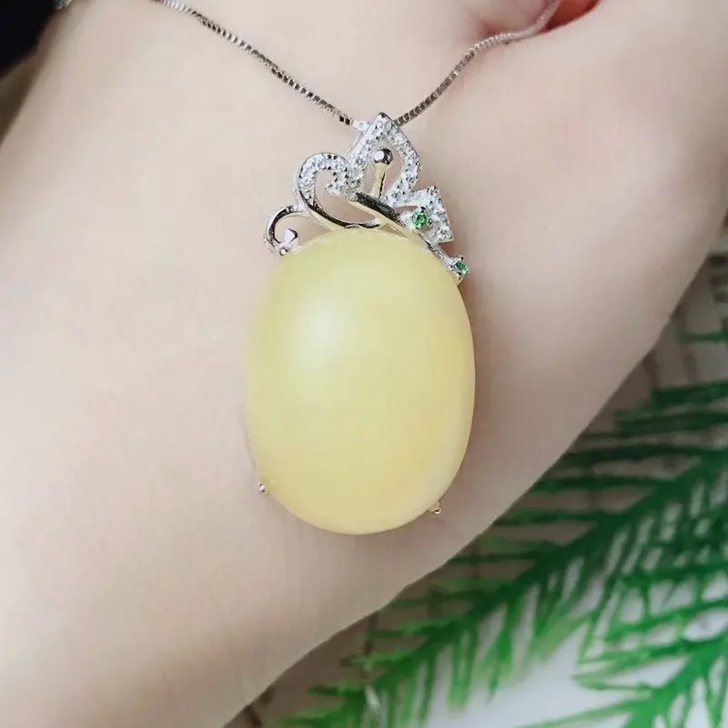 large-size-s925-silver-pendant-women's-sle-with-enaving-amulet-stone-embedded-agate-wax-amber-and-other-l-elements