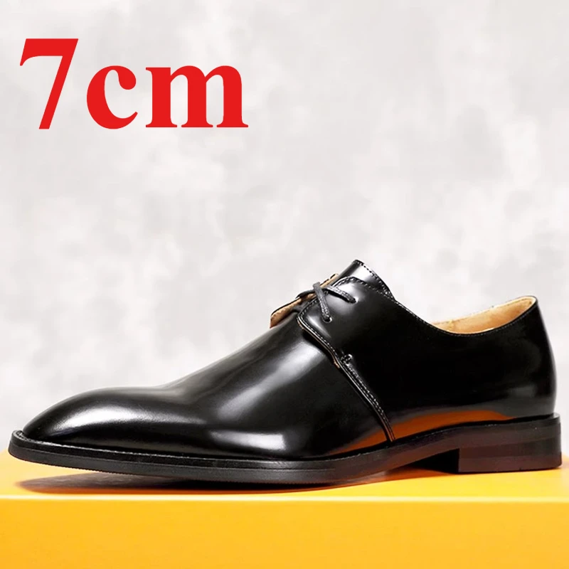 Japanese Style Height Increasing Shoes Men's 7cm Elevator Dress Shoes Genuine Leather Comfortable Breathable Wedding Derby Shoes