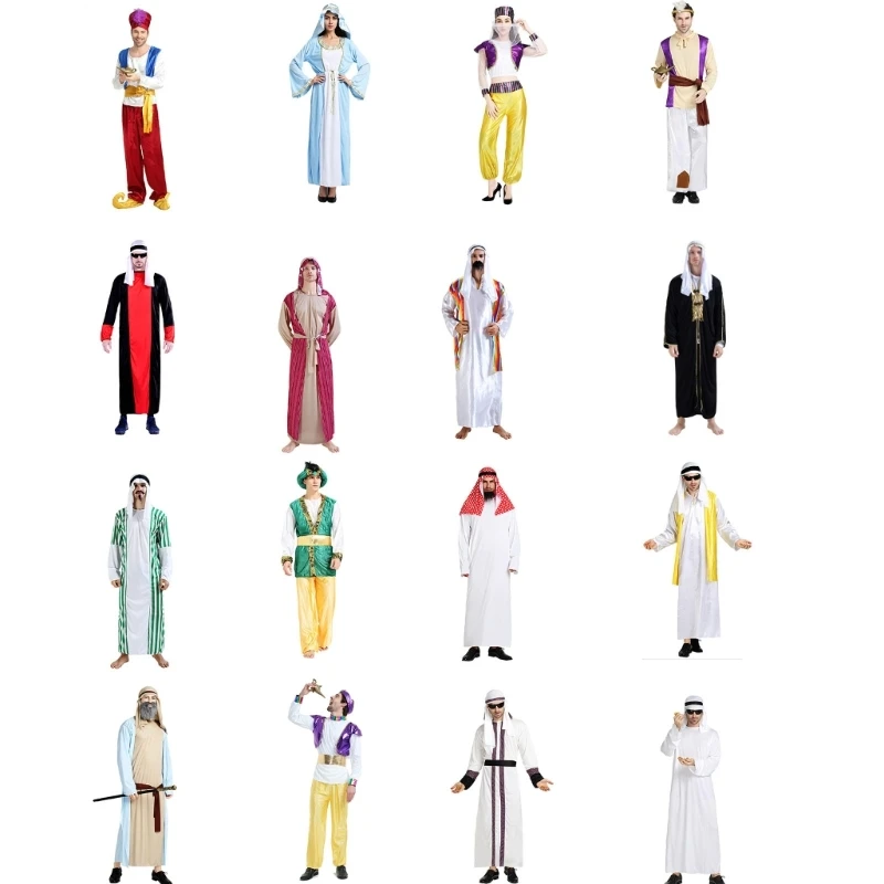 Halloween Womens Mens Arab Costume Middle East Dubai Clothes Cosplay Outfits N7YF