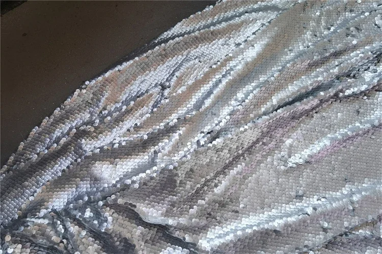 Metallic Fish Scale Stage Silver Sequin Fabric for Clothing  Wedding Dress Garmen Designer Wide 130cm Sold By The Half Meter