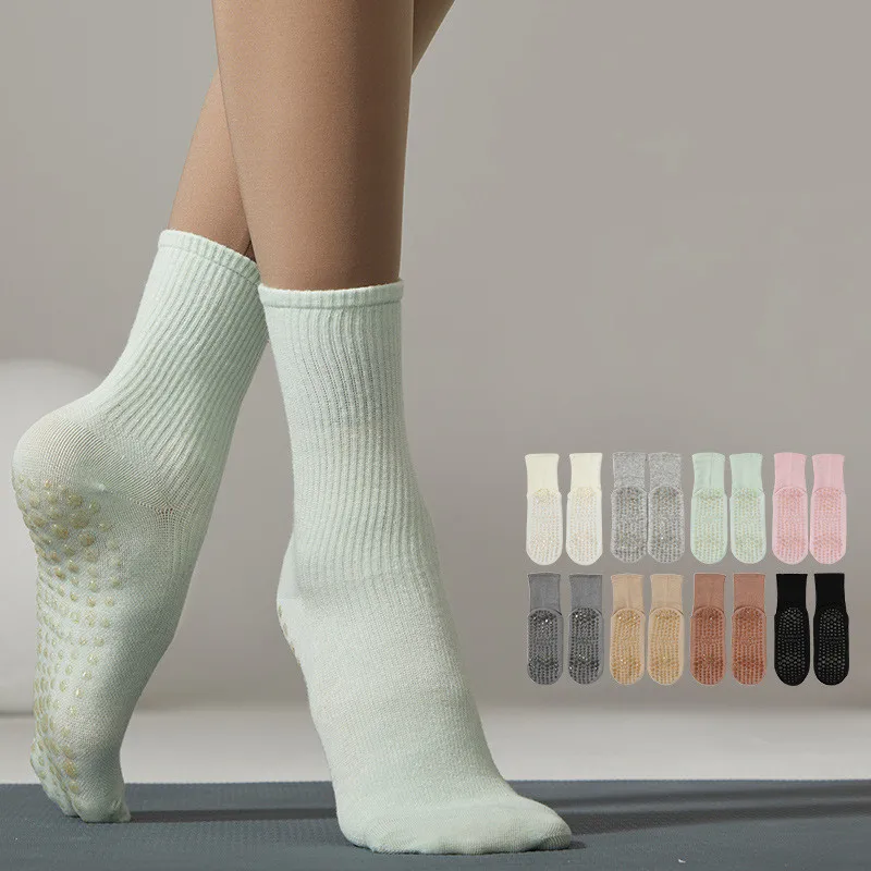 Yoga Silicone Socks Professional Dance Non-slip Solid Color Sports Socks Women Lady Cotton Breathable Fitness Gym Pilates Socks