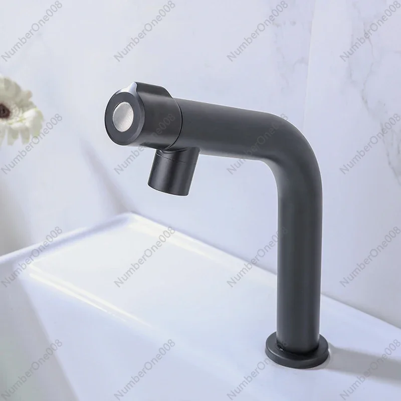 Bathroom Basin Faucet Stainless Steel Sink Faucet Single Cold Water Tap Crane Balcony Single Handle Deck Mounted Tap Matte Black