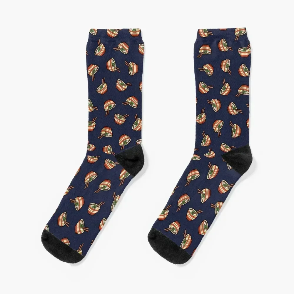 

Ramen Bowl Pattern in Dark Blue Socks essential heated Heating sock Socks Girl Men's