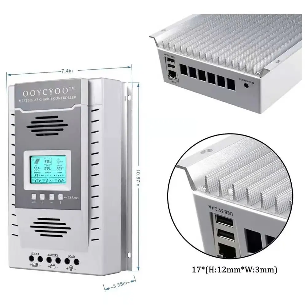 OOYCYOO MPPT Charge Controller 100 amp 12V/24V Auto, 100A Solar Panel Charge Regulator with Blacklight LCD Display Max 100V for Lead-Acid Sealed Gel AGM Flooded Lithium Battery view 7