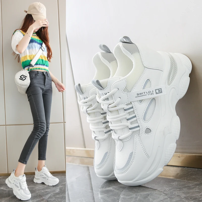 

Women's Chunky Platform Sneakers 6.5CM Heel Breathable Mesh Upper Wear Resistant Rubber Sole Casual Trendy Daily Shoes