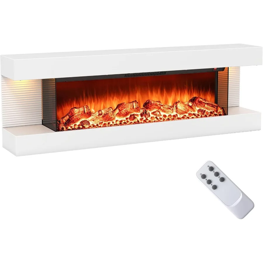 50inch Floating WallMounted Fireplace Mantel with 36inch 3Sided Design 1500W Heating Function LED Ambient Lighting Remote Contr
