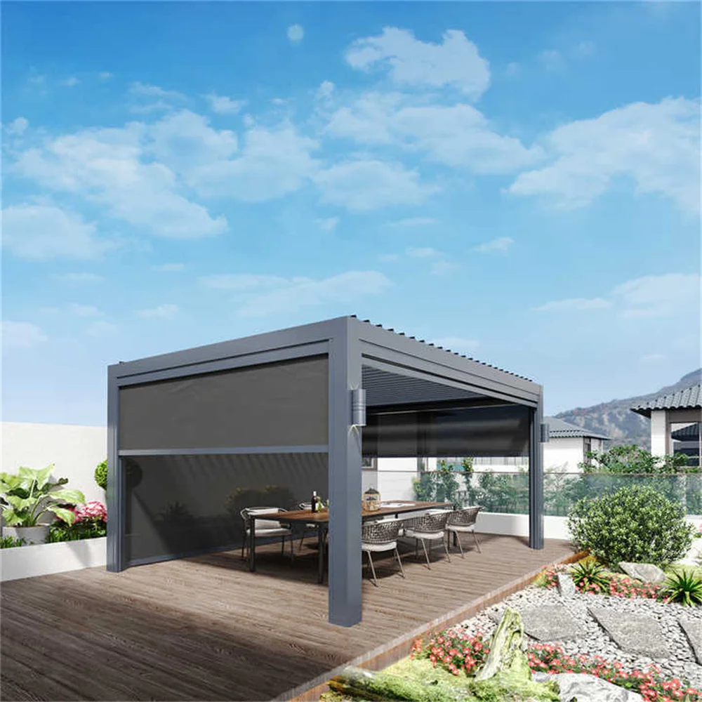 Pergola  Flip Louvered Roof Customized Size Manual and Motorized Pergola in Garden and Yard Roller Blind