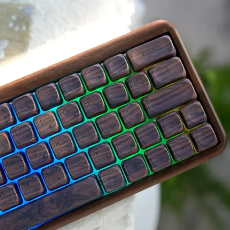 custom walnut madeira teclado mecanico 64 key gh60 perfil moa pbt textura keycaps walnut madeira shell modo pgb 01