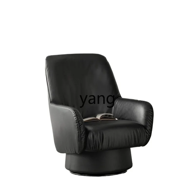 Yjq Rotating Couch Black Leather Single Leisure Chair Living Room 360 Degrees Lazy Bone Chair Model