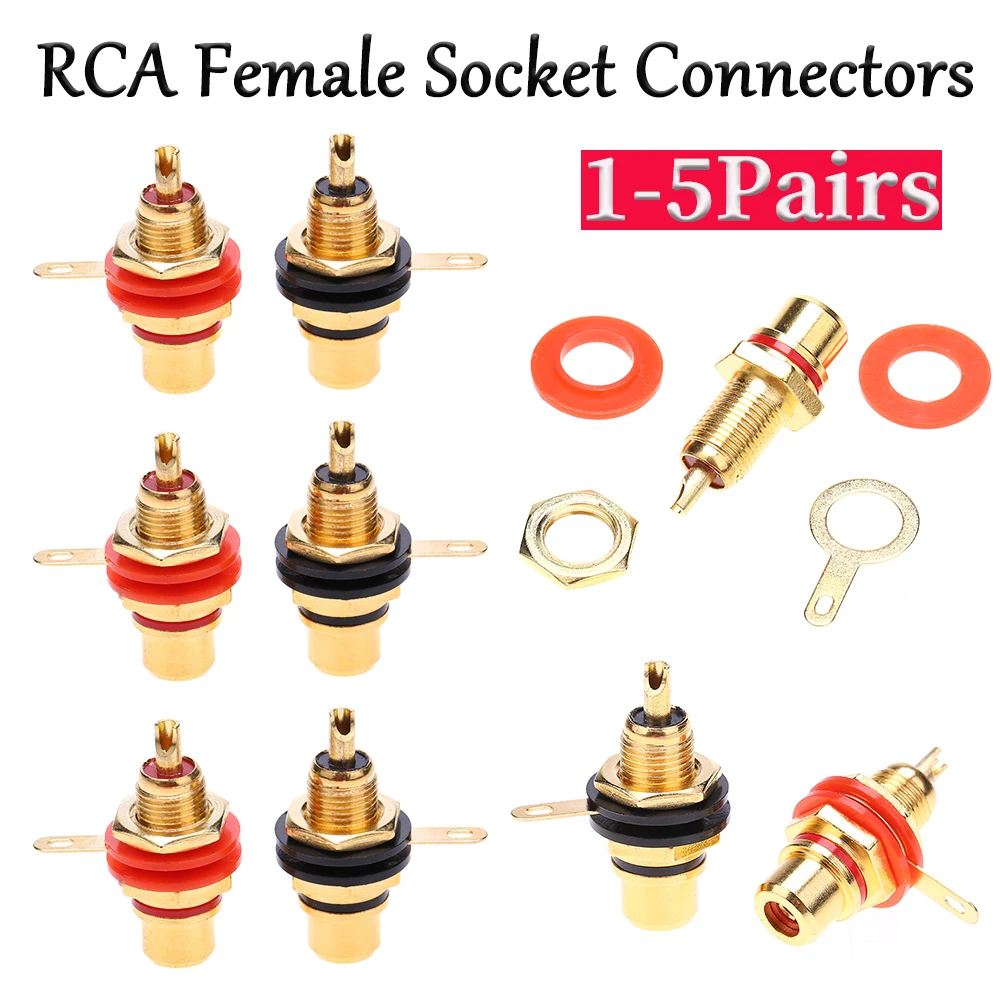 1-5 Pairs RCA Female Socket Connectors Chassis Panel Mount Adapters Audio Plug  Mini Zinc Alloy Gold Plating Audio Terminal Plug