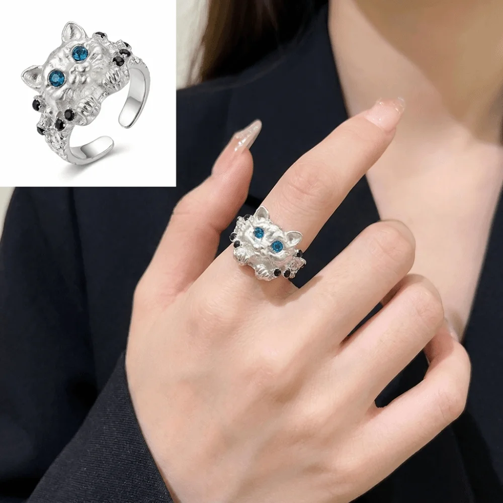 Dainty Open Band Cat Open Ring Shiny Finish Cat Shape Open Ring Creative Adjustable Fit Index Finger Ring Party Accessory