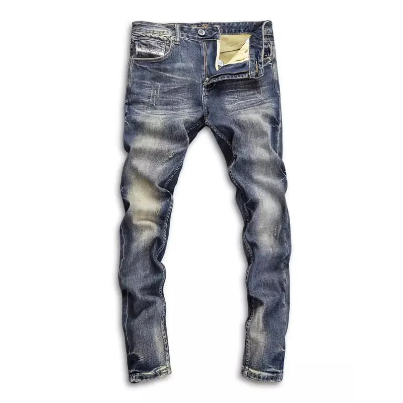 Newly Designer Fashion Men Jeans Retro Washed Stretch Straight Slim Fit Ripped Jeans Men High Quality Vintage Denim Pants Hombre