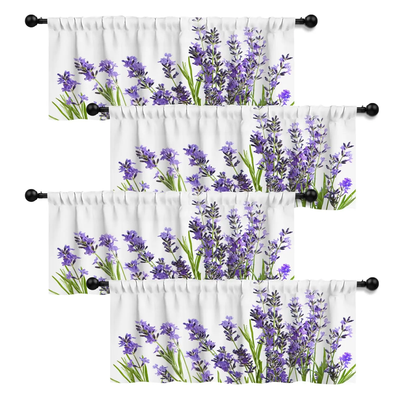 4 Panels Curtain Valances for Kitchen Windows/Living Room/Bedroom, Purple Decorative Rod Pocket Valances Window Treatments