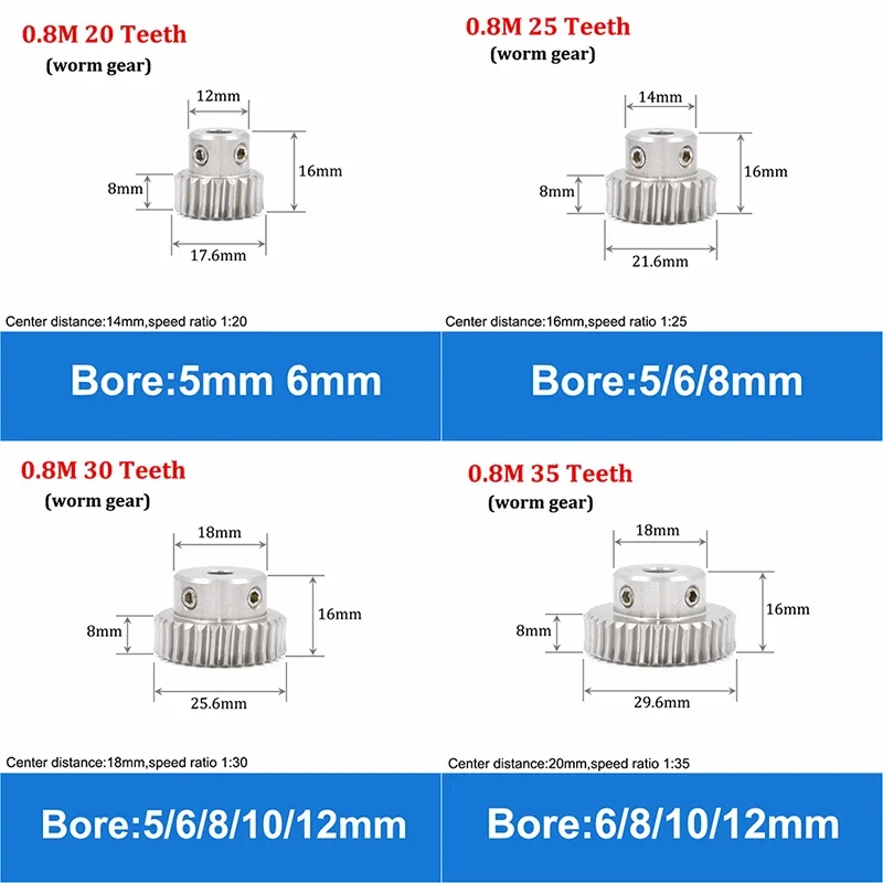 

1pcs 0.8 Mod Stainless Steel Worm Gear Worm Rod Shaft 0.8M 20 25 30 35 40 50 60 Teeth Speed Ratio 1:20/25/30/35/40/50/60