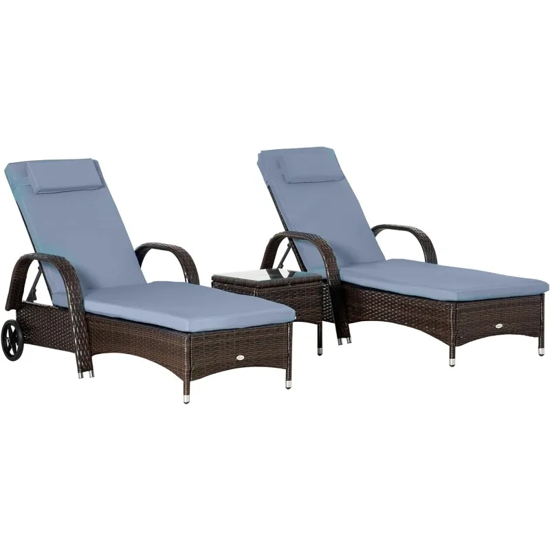 

Wicker Outdoor Chaise Lounge Set of 2, 5-Level Adjustable Backrest PE Rattan Pool Lounge Chair with Wheels, Cushion & Headrest