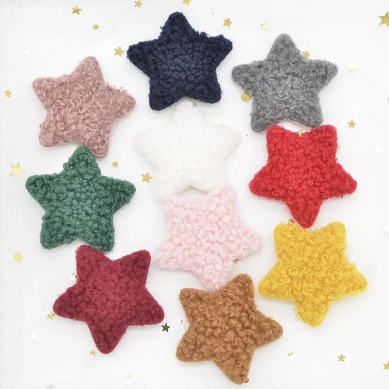 10Pcs Puffy Soft Teddy Plush Padded Patches Star Appliques for DIY Clothes, Crafts, Hat, Bag, Woolen Gloves, Socks Ornament